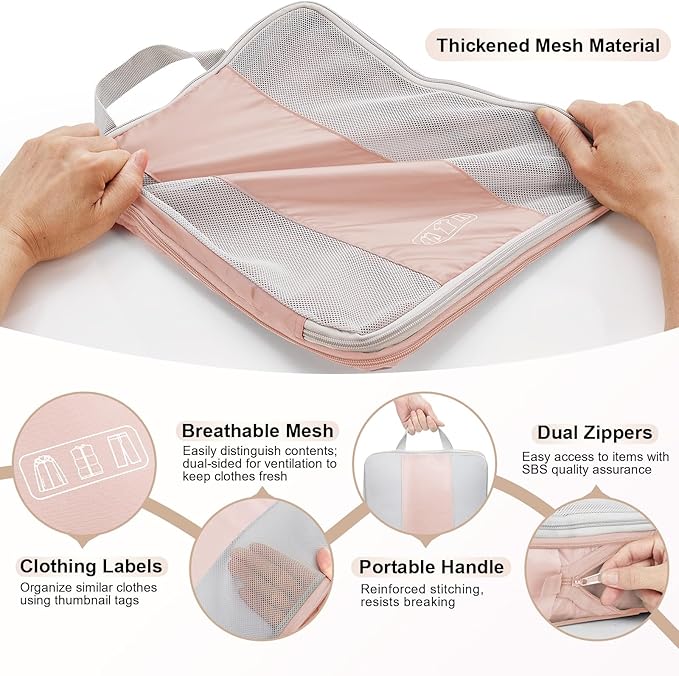 2 Set Compression Packing Cubes for Travel Essentials,Compressible Expandable Packing Cubes for Suitcase,OlarHike Luggage Garment Bags for Travel,Handy Helper for Organizing Clothes(Beige)