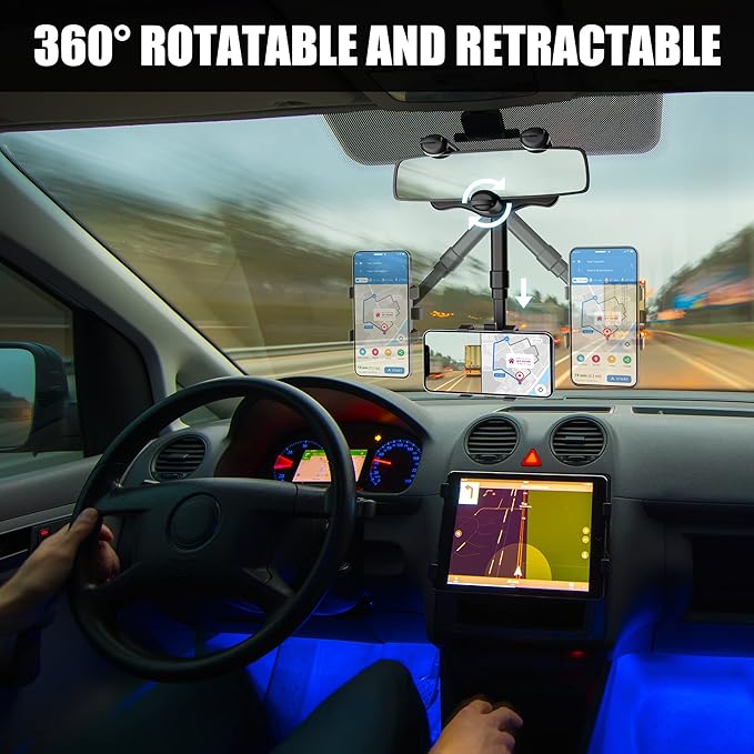 SXhyf Rear View Mirror Phone Holder, 2023 Rotatable and Retractable, Universal Mount, Cell Car Fit for iPhone 11 12 13 14 Pro Max Samsung All Phone