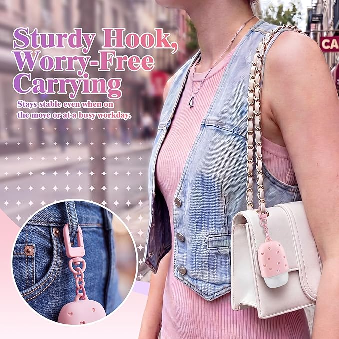 Meonum 2 Pack Cute & Stylish Hand Sanitizer Holders, Compatible with Bath & Body Works PocketBac, Pink & Purple Hollow Heart Design, Easy Clip-On Keychain for Bags, Snug Fit Won't Fall Off