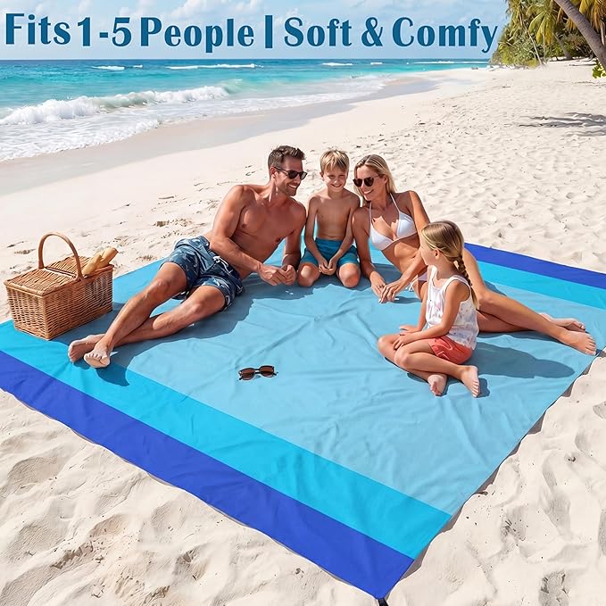 Famstar Beach Blanket Oversized Extra Large 78"X81"/10'X9',Waterproof Sandproof Beach Blanket 2-8 Adults Lightweight Durable for Travel Camping Hiking Picnic