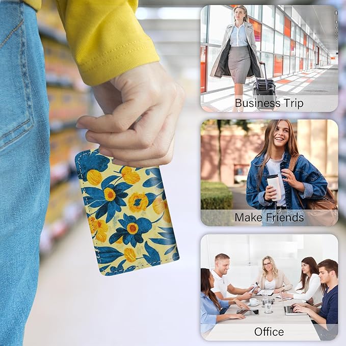 Business Card Holder，PU Leather Business Card Case Color Printing Pattern Card Holder Wallet，Pockets Magnetic Credit Card Holders for Men and Women - Pink Flowers