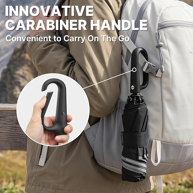G4Free 46inch Ring Buckle Umbrella, Inverted Design with Carabiner Handle, Compact Travel Umbrella with Reflective Strip, Automatic Windproof for Rain