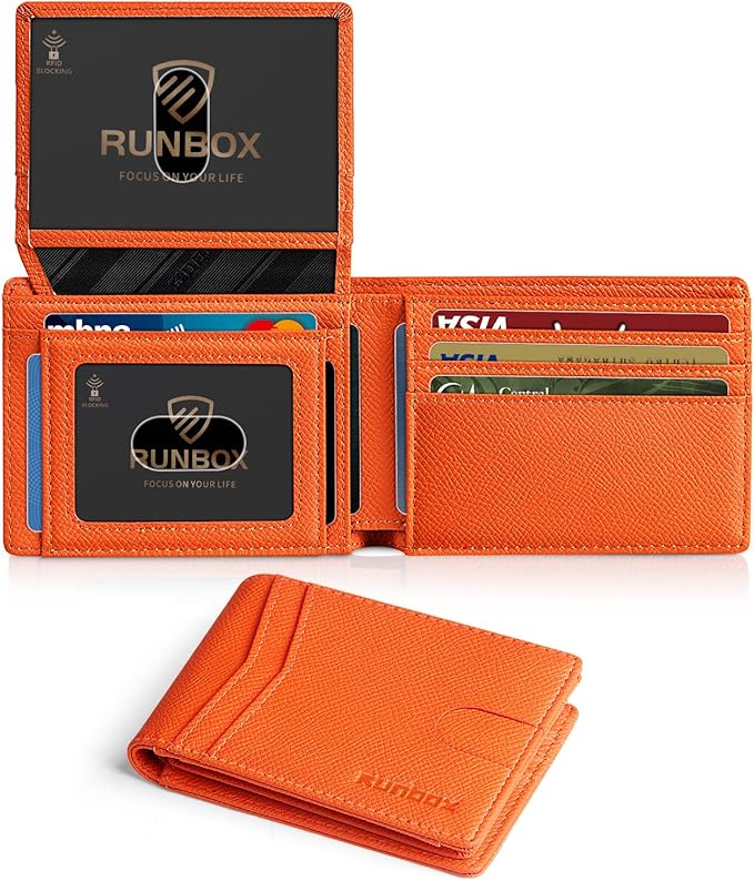 RUNBOX Wallet for Men -Slim Rfid Leather Mens Bifold Novelty Wallets 2 ID Window With Gift Box Men's Accessories | Slim