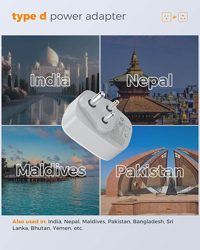 US to India Plug Adapter 3 Pack, TESSAN Type D Travel Adapter with 3 USB Ports (1 USB C), Power Adaptor for US to India Nepal Maldives Pakistan Bangladesh Sri Lanka Bhutan Yemen