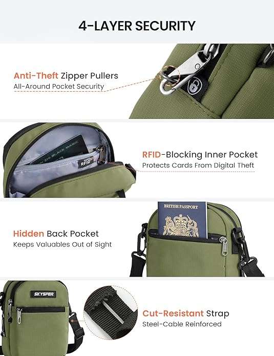 SKYSPER Small Anti Theft Crossbody Sling Bag RFID Cross Body Bag Travel Shoulder Daypack