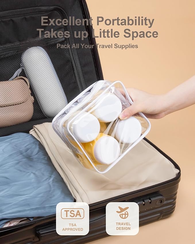 Mrsdry Travel Size Toiletries 8 Pack, TSA Approved 3oz Silicone Squeeze Bottles & Cream Jars with Clear Travel Bag