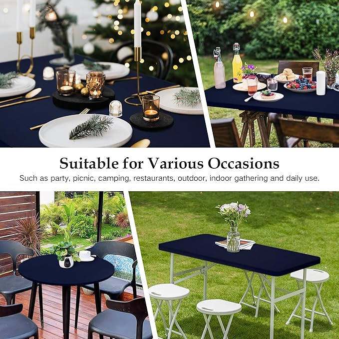 Wolkemer 4 Pack Navy Blue Fitted Tablecloth 34x34 Inch Square Elastic Edges Table Cloth, Spandex Stretch Table Cover with Machine Washable Fabric for Wedding Party Picnic Dining Indoor Outdoor