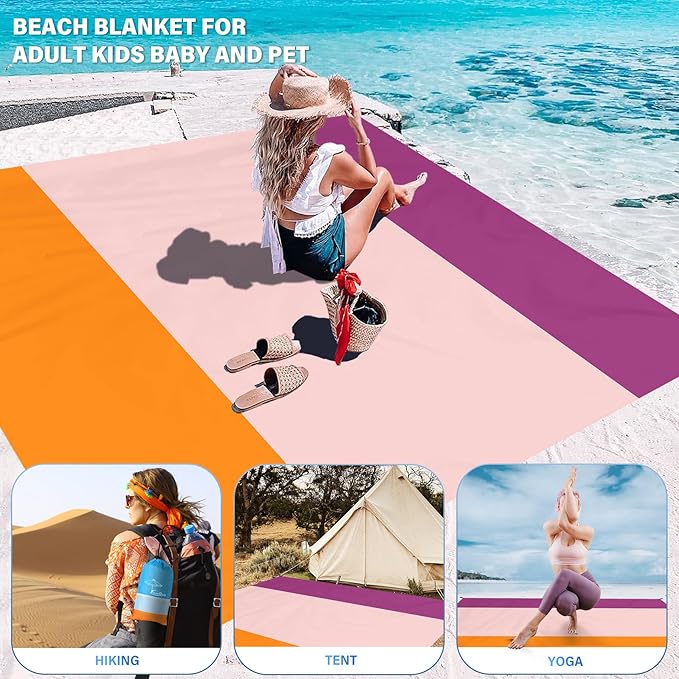 Famstar Beach Blanket Oversized Extra Large 78"X81"/10'X9',Waterproof Sandproof Beach Blanket 2-8 Adults Lightweight Durable for Travel Camping Hiking Picnic