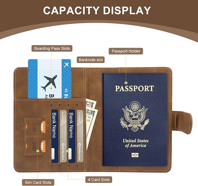 ILIYAH-Passport Cover-Passport Holder Travel Wallet-RFID Blocking Passport Case Travel Accessories Card Holder Wallet Unisex Travel Gifts (Brown L)
