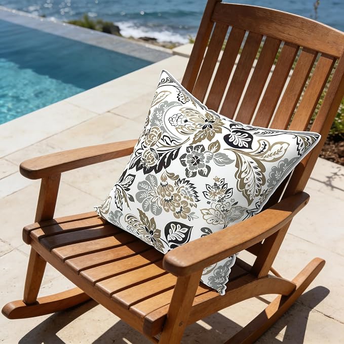 LVTXIII Outdoor Throw Pillows 20x20 Patio Waterproof Square Pillows with Piping Fade Resistant Accent Pillow for Spring Summer Garden Decoration, Set of 2, Dailey Tan