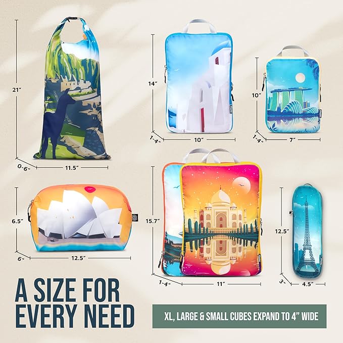 Large Compression Packing Cubes for Travel-Packing Cube Luggage Organizers 7 Piece Set for Checked Luggage-Ultralight, Expandable/Compression Bags by TRIPPED Travel Gear (Bucketlist)