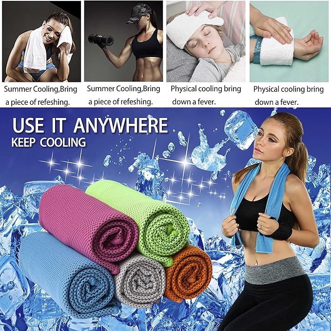 5Packs Cooling Towels (40"x 12"), Ice Towel, Yoga Towels, Workout Towel Stay Cool for Yoga, Cool Towel, Workout, Camping, Fitness, Running, Workout & More Activitie…