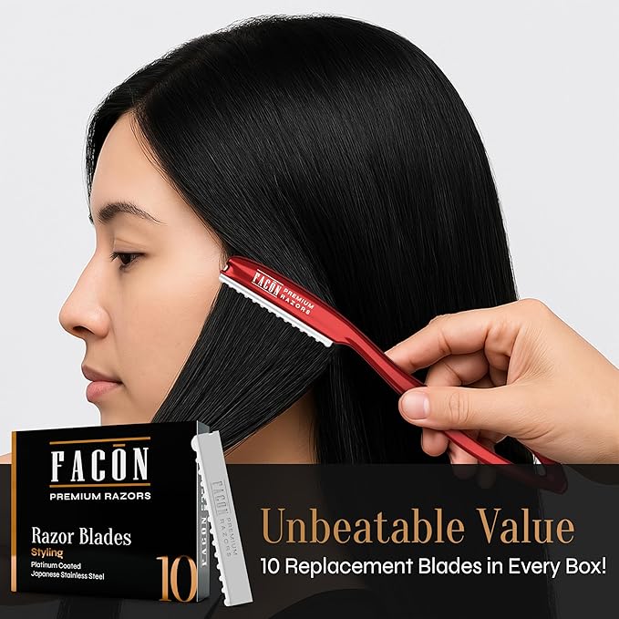 Facón Hair Razors for Cutting Hair - Professional Hair Styling Razor Kit with 11 Replacement Blades, Stainless Steel Hair Cutting Tool for Salon & Home, Premium Hair Thinning Texturizing Faether Razor