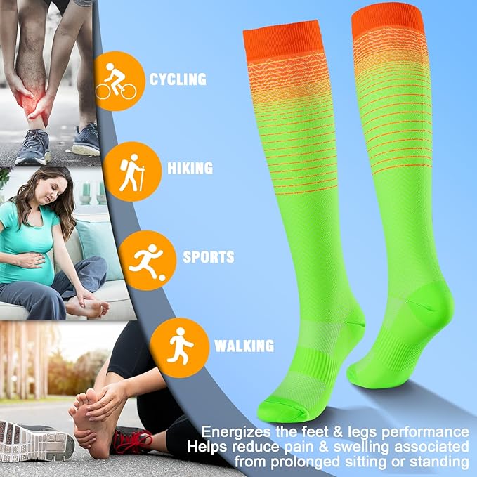 cerpite Compression Socks for Women & Men 6 Pairs Knee High Compression Socks 20-30 mmhg Best for Running,Nurse,Travel