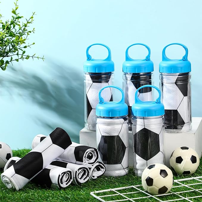 Hahafelt 12 Pack Soccer Cooling Towels, Soccer Ice Towels for Neck, 40"x12" Breathable Chilly Towel with Plastic Container, Microfiber Sport Towel for Players Team Gift Sport Party Favors