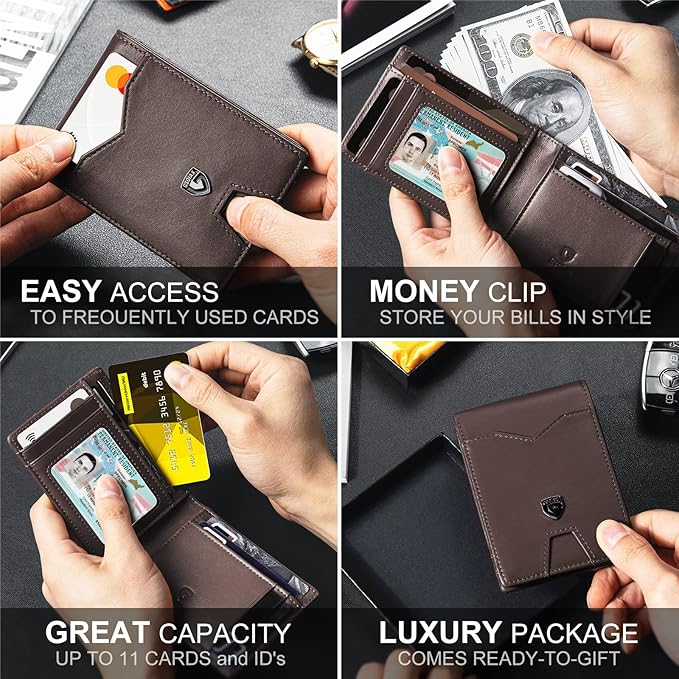 GSOIAX Slim Wallet for Men Rfid Blocking Leather Bifold Front Pocket Carbon Fiber Men's Money Clips Credit Card Holder With Gift Box