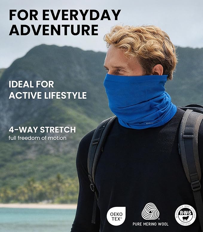 Merino.tech Merino Wool Ski Neck Gaiter - Face Mask Neck Warmer for Men & Women