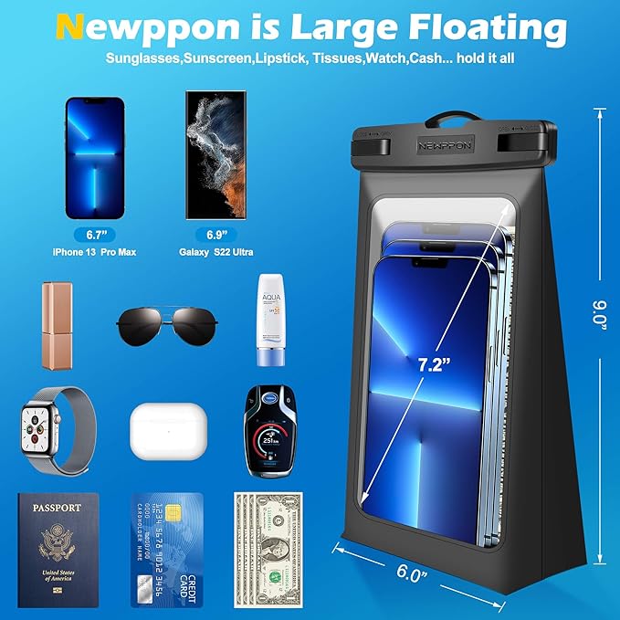 4 Pack Floating Waterproof Phone Pouch - Float Clear Cell Holder Protector with Lanyard - Universal Large Floatable Water Proof Dry Bag Case for iPhone 17 Pro Max Samsung Galaxy - Beach Swimming Pool