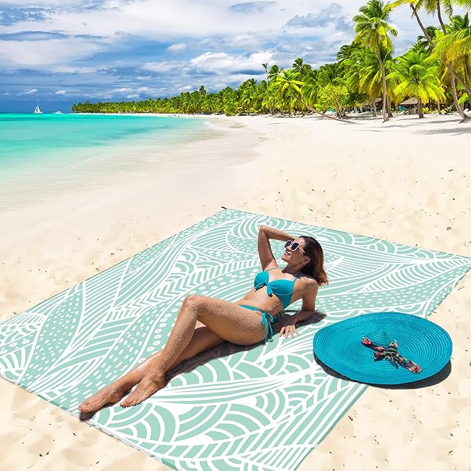 HIHOHO Beach Blanket Waterproof Sandproof Beach Mat for 1-8 Adults Quick Drying Durable Outdoor Picnic Mat for Beach Festival Travel Camping Hiking (LBL-Ripple, 79"×108"(6 Person))