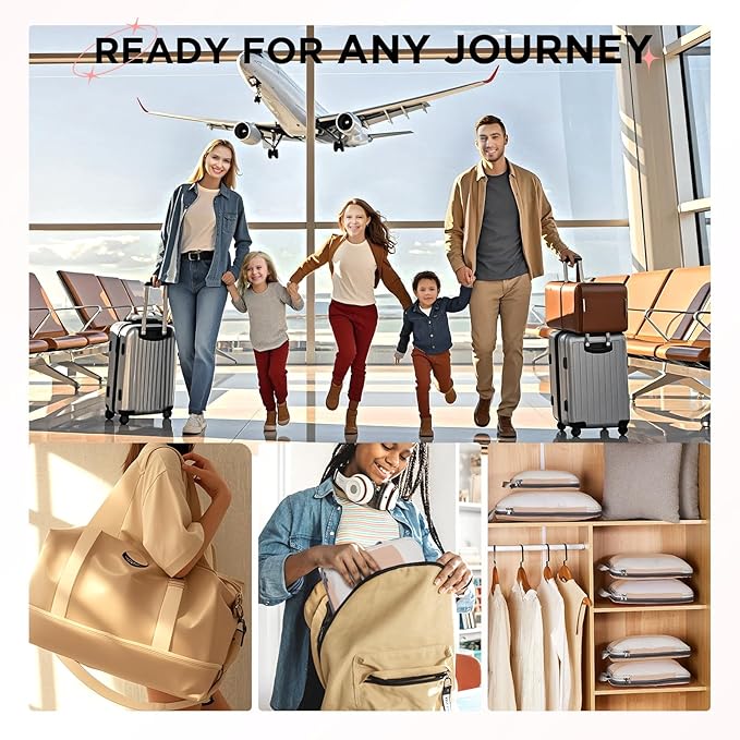 10 Set Compression Packing Cubes for Travel Essentials,Compressible Expandable Packing Cubes for Suitcase,OlarHike Luggage Garment Bags for Travel,Handy Helper for Organizing Clothes(Gold)