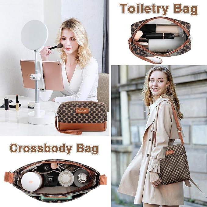ITIEZY Weekender Overnight Bag for Women - Large Travel Duffel Bag with Shoe Compartment, Gym Duffel Bag Hospital Bag Carry On Tote Bags for Airplanes with Crossbody Bag Toiletry Bag 3Pcs Set