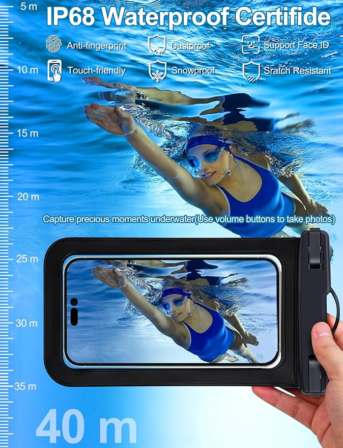 Waterproof Phone Pouch,2 Pack White Phone Waterproof Case,Cell Phone Dry Bag,Protection Level: IP68,Beach Cruise for Apple iPhone,Samsung,and More,Lanyard Included,(Fits Up to 8.3”),White