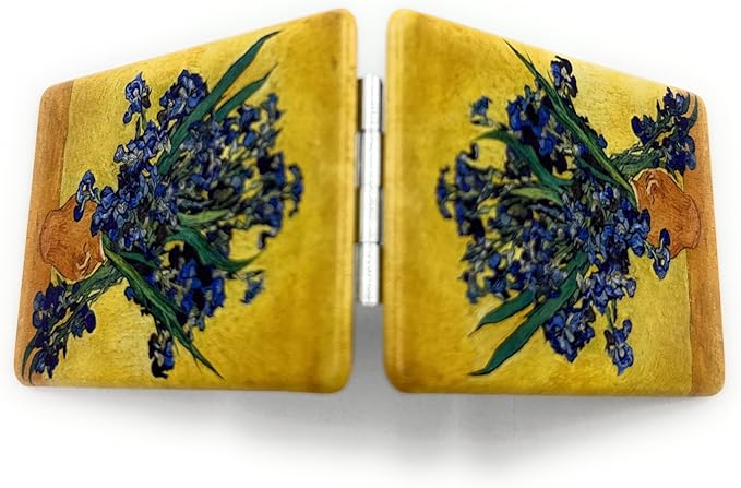 Irises Mirror Compact Floral Traval Mirror Yellow with Green Flowers Pocket Cosmetic Mirrors for Ladies Light Weighted Foldable Magnifying
