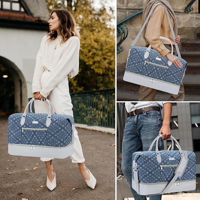 ITIEZY Weekender Overnight Bag for Women - Large Travel Duffel Bag with Shoe Compartment, Gym Duffel Bag Hospital Bag Carry On Tote Bags for Airplanes with Crossbody Bag Toiletry Bag 3Pcs Set