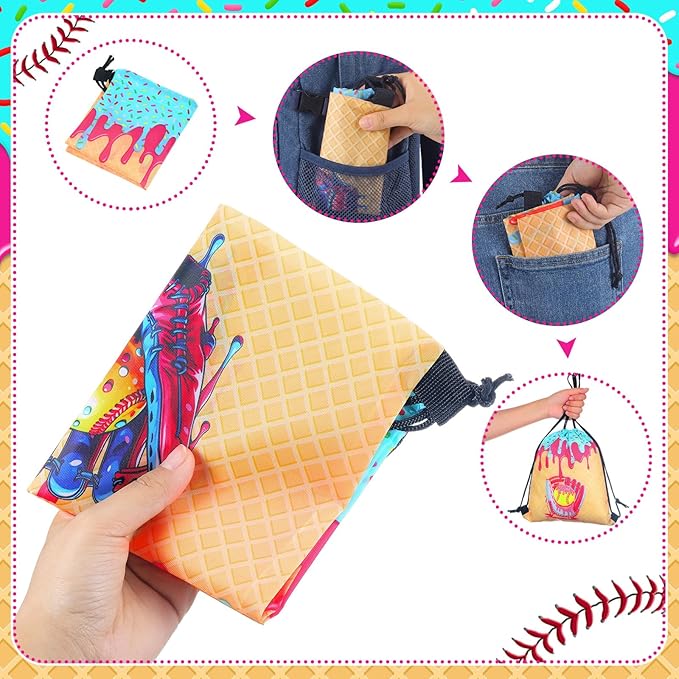 Woanger 24 Pcs Ice Cream Drip Softball Drawstring Bags Bulk 11.81x9.84 Inch Sport Party Favor Backpacks Softball Gift Bags Waterproof Lightweight String Cinch Backpacks for Travel Camp Party