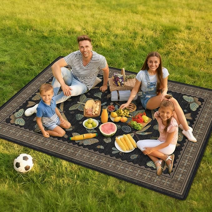Butterfly Picnic Blankets Waterproof Foldable, 80″X80″ Extra Large Picnic Mat Outdoor Blanket for Grass,Vintage Packable Beach Blanket Sandproof Picnic Accessories for Camping Music Festival Park Lawn