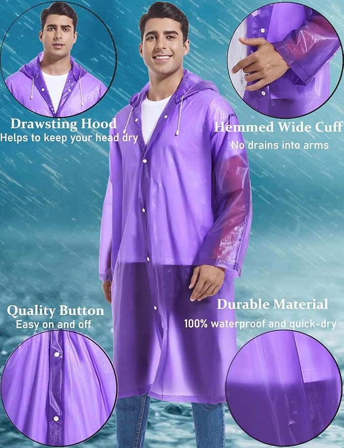 2PCS Rain Ponchos for Adults Reusable Rain Coats for Adults Rain Jackets Raincoats for Men Women