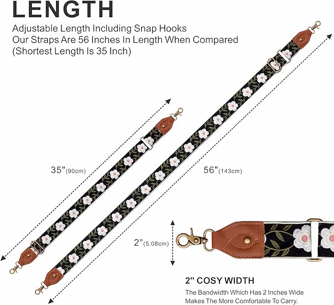 Nefelibata Purse Strap-2"Crazy Horse Leather Bag Strap Adjustable Replacement,Retro Jacquard Embroidery Crossbody Straps