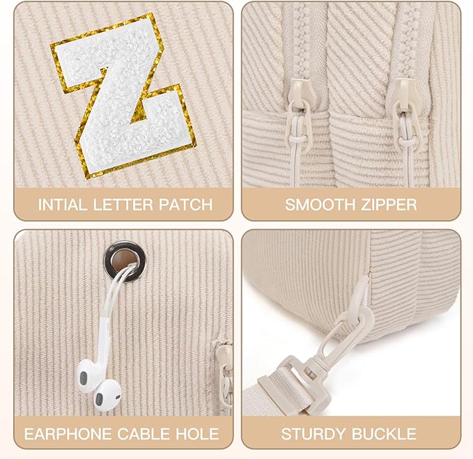 Viverte Small Corduroy Sling Bag Initial Crossbody Bag Fanny Pack for Girls Personalized Birthday Gifts for Teen Girls Gifts