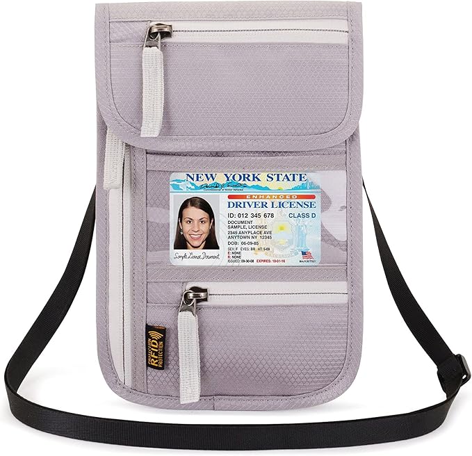 Peicees RFID Blocking Travel Neck Wallet for Men Women Family Passport Holder Lanyard Neck Pouch Slim Travel Document Holder