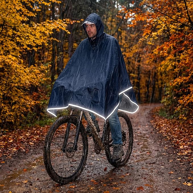 Coume 2 Pack Waterproof Rain Poncho with Reflective Strips Reusable Cycling Hooded Raincoat Packable Rain Cape for Adults