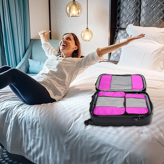 Travel Wise Packing Cubes for Travel - 5 Piece Set with Pattern Design, Lightweight Ripstop Nylon Luggage Organizers with Mesh Panel, Small Medium Large Sizes