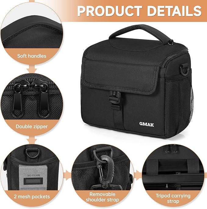 GMAK Waterproof Camera Bag for Photographers, Anti-shock Camera Shoulder Bags with Water-resistant Rain Cover, Camera Case Compatible for DSLR/SLR/Mirrorless Cameras, 9'' × 4.7'' × 7.5'', Black