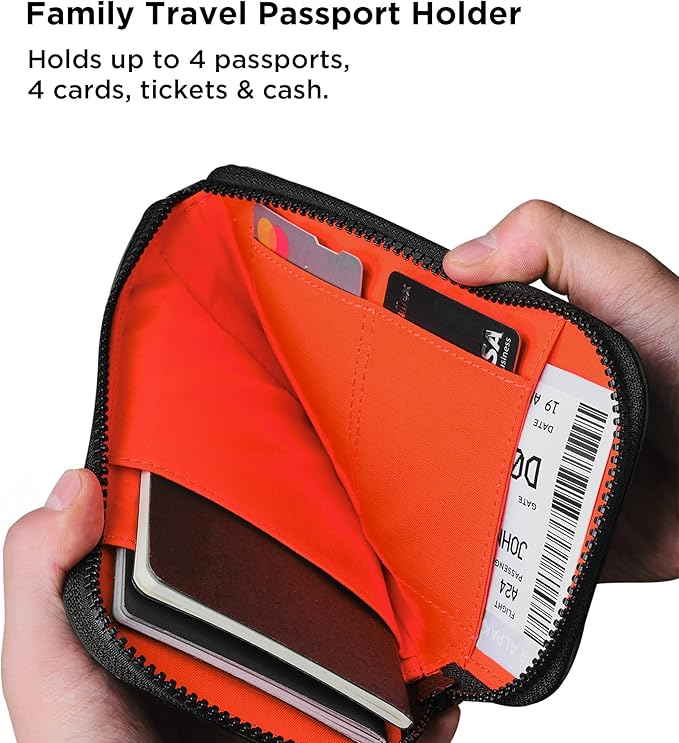 ALPAKA Zip Travel Wallet Green Axoflux 210D - RFID Passport Holder - Self Locking Zipper - Tear Resistant Material - Four Pockets and Two Card Slots - HUB Accessories Compatible