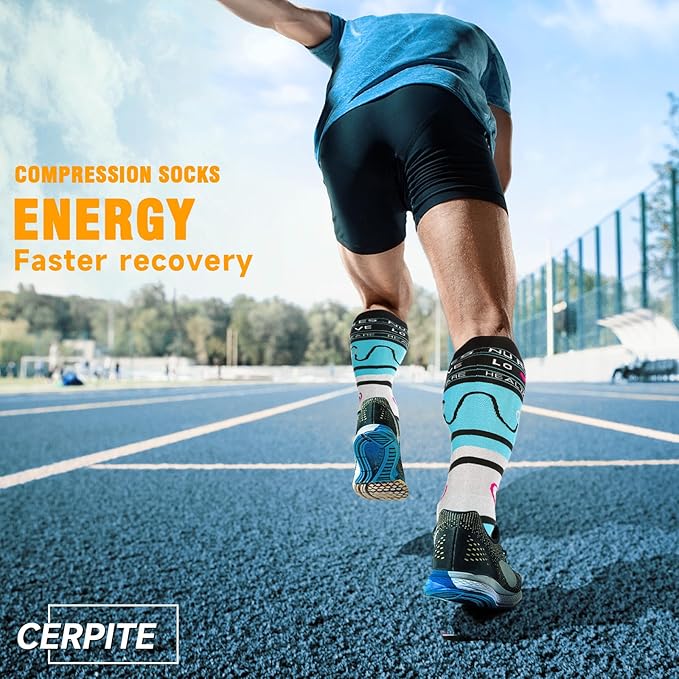 cerpite Compression Socks for Women & Men 6 Pairs Knee High Compression Socks 20-30 mmhg Best for Running,Nurse,Travel