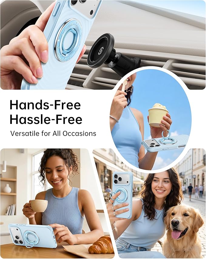 SYNCWIRE Magnetic Phone Ring Holder for MagSafe - Phone Grip Stand with 360° Rotation Finger Ring Kickstand Compatible with iPhone 17 16 15 14 13 12 Pro Max MagSafe Accessories,Frosted Blue