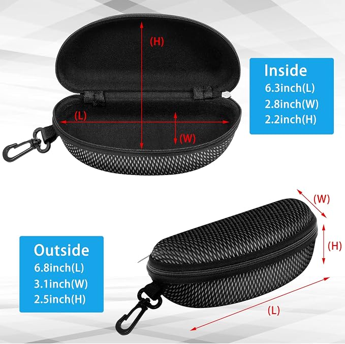 ZONLY 3 Pack Sunglasses Case Portable Travel Zipper Eyeglasses Case Hook With Cleaning Cloth