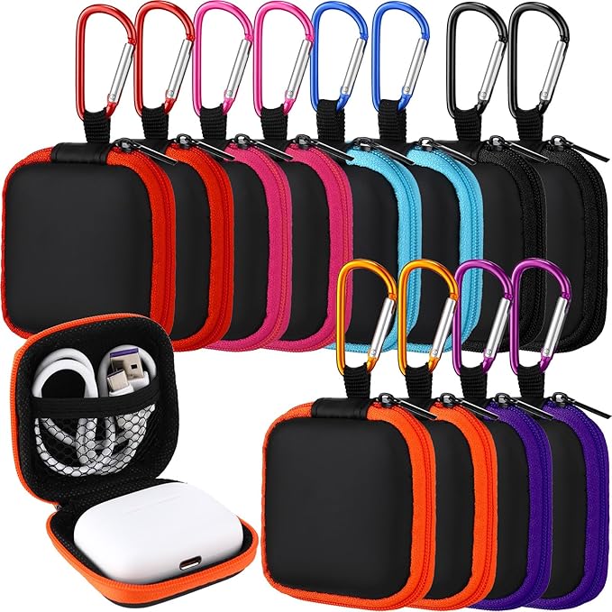 Paterr 30 Pack Square Earbud Case Multicolor Pouch Portable Earbud Storage Holder Small Headphone Carrying Case with Clip for Earpieces Memory Card Camera Chips Storage