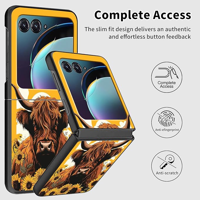 for Motorola Moto Razr Plus 2024 Case,for Moto Razr 50 Ultra Case Cute Slim Hard PC Thin Anti-Scratches Shockproof Protective Phone Cover for Motorola 50 Ultra,Cute Cattle Flower