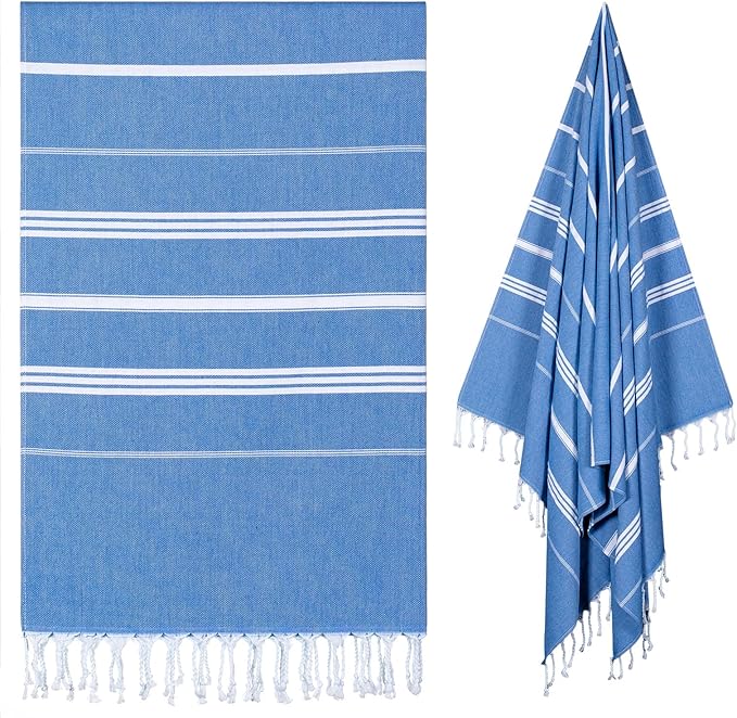 cabanana Turkish Beach Towel Oversized - 40"x70" Quick Dry Sand Free Thin Beach Towels for Adults,Extra Large Cotton Lightweigh Travel Towel for Beach Accessories (New Denim Blue)