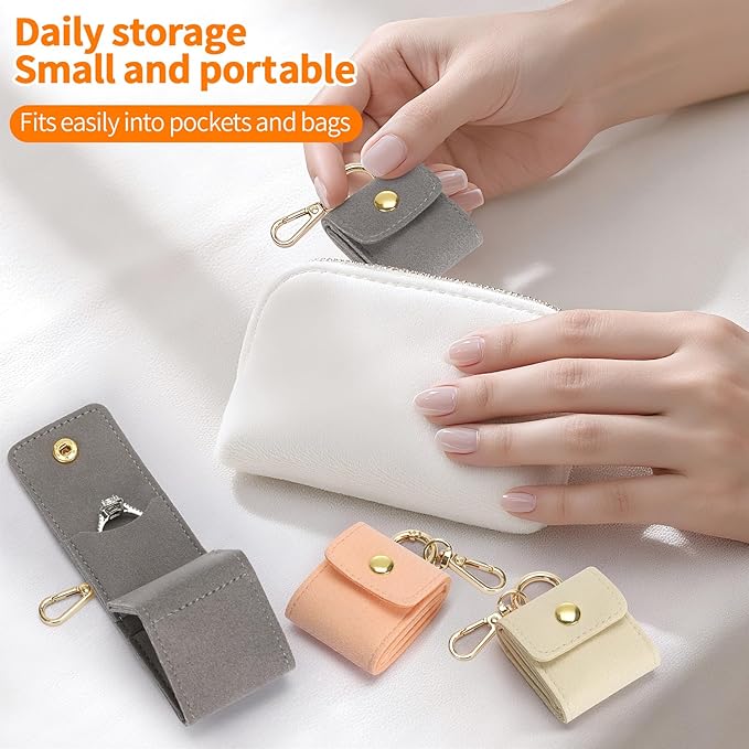 KUKUVR Mini Jewelry Holder Pouch with Keychain, Portable Travel Jewelry Organizer Box for Rings Earrings Necklace Stud, Small Velvet Jewelry Storage Bag for Gym Women (Grey)