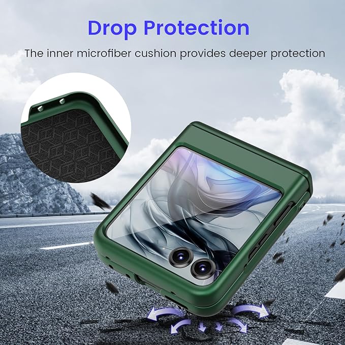 VEGO for Motorola Razr 2024/2025/2026 Case with Hinge Protection, [Built in Screen Protector] [Scratch Resistant] Full Body Hard PC Shell Drop Protective Case for Motorola Razr 2026/2025/2024-Green