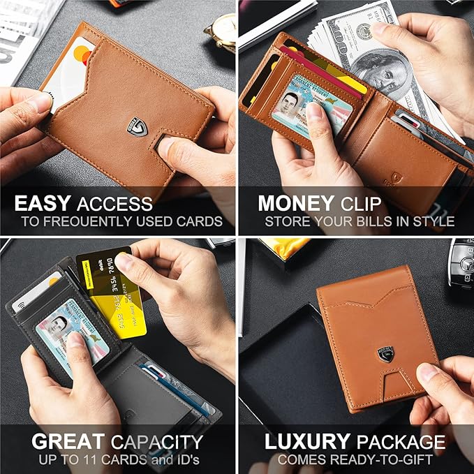 GSOIAX Slim Wallet for Men Rfid Blocking Leather Bifold Front Pocket Carbon Fiber Men's Money Clips Credit Card Holder With Gift Box