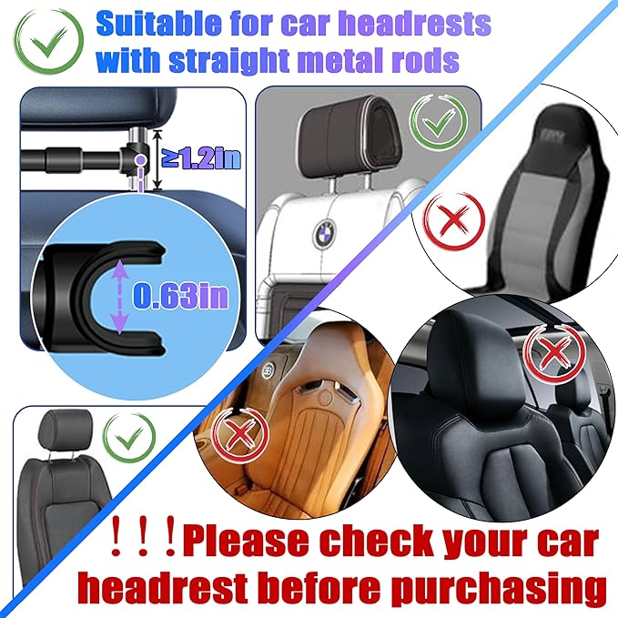 Car Tablet Holder for Backseat, for ipad Headrest Mount, Car Mount for Back Seat with 360°Rotating, [3 in 1 Extension Arm], for Most Tablets/Phones, Fit Larger Tablet(Short Side ≤10.6") - Black