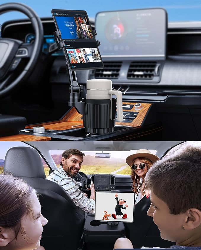 Cup Holder Tablet Mount, Ipad Cup Holder Car Mount with Adjustable Arm for Tablet iPhone 3-11in iPad Pro Air Mini, Fire, iPhone 15, Galaxy S24 Z Fold 5