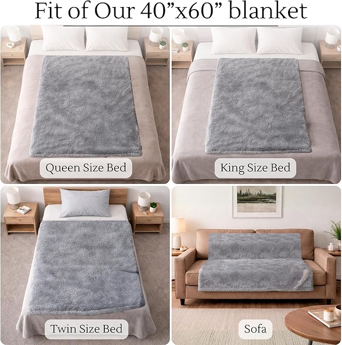 Waterproof Throw Blanket (40"x60") – Reversible Fleece & Sherpa, TPU Leakproof Stain Resistant Couch & Sofa Cover, Bed Protector – Machine Washable - Gray
